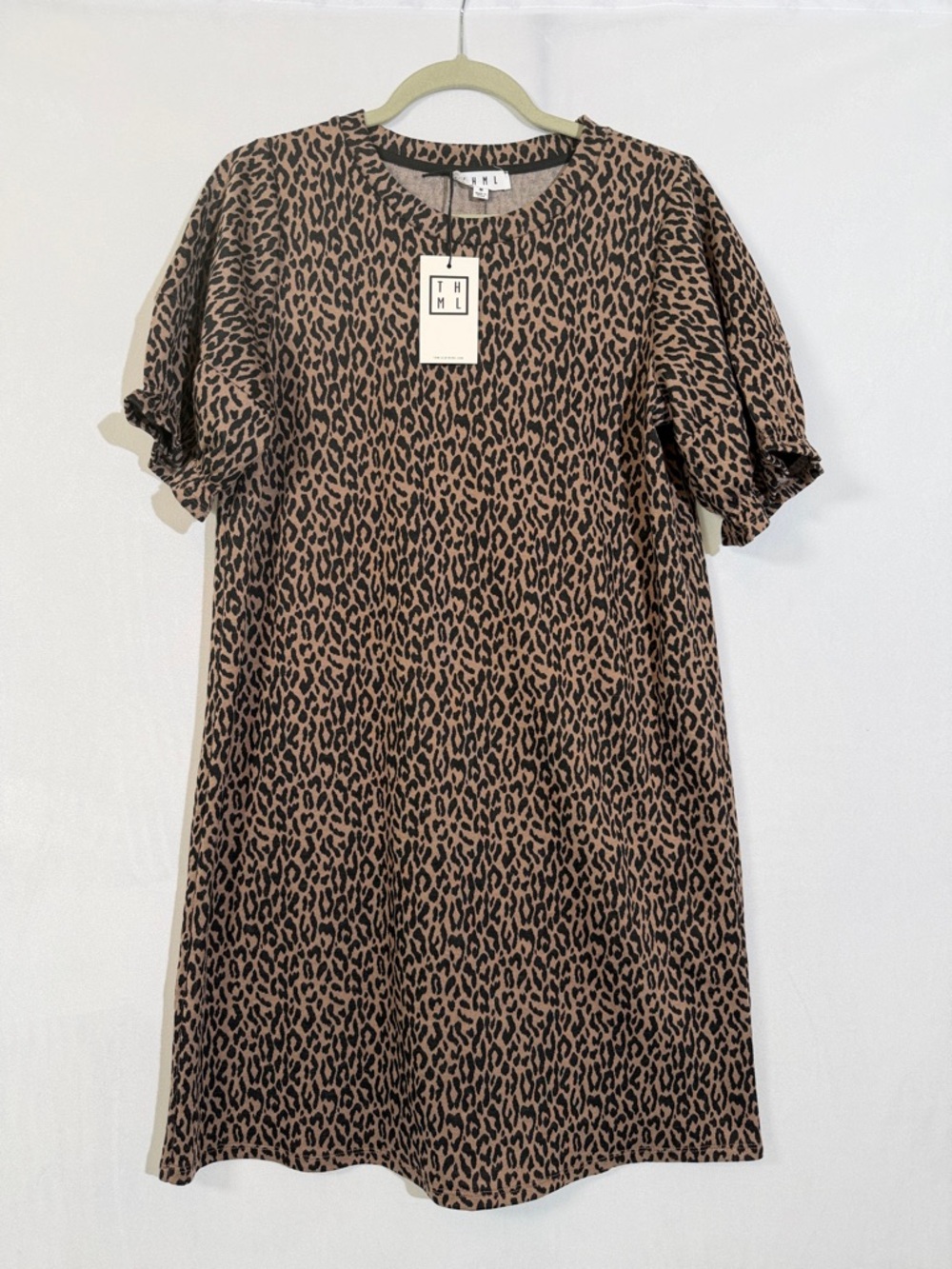 Boutique THML Dress NWT Size M Black Tan Leopard Cheetah Print